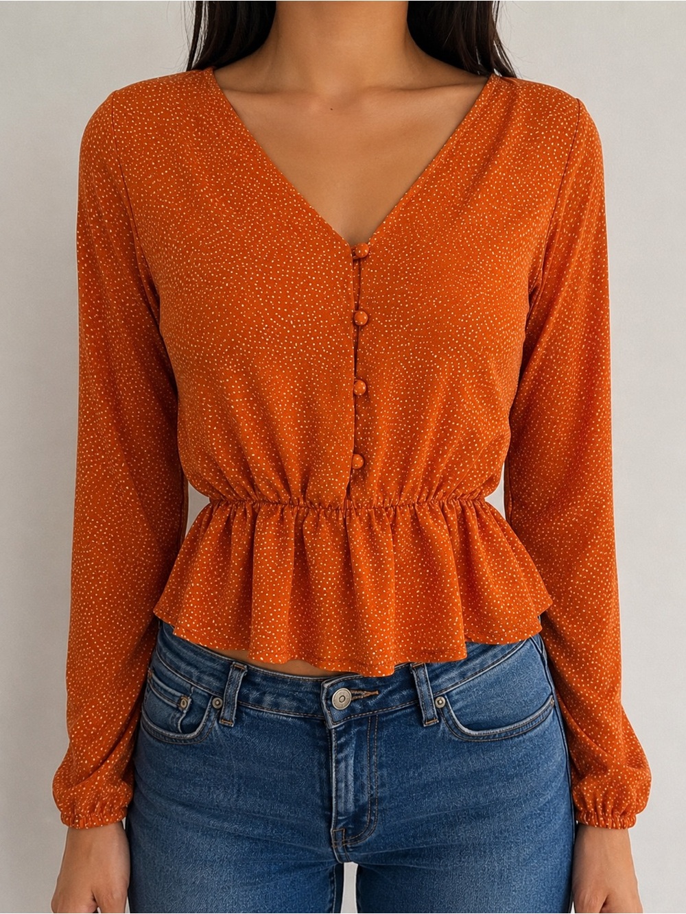Sienna Sky Rust Orange Long-Sleeve Peplum Blouse